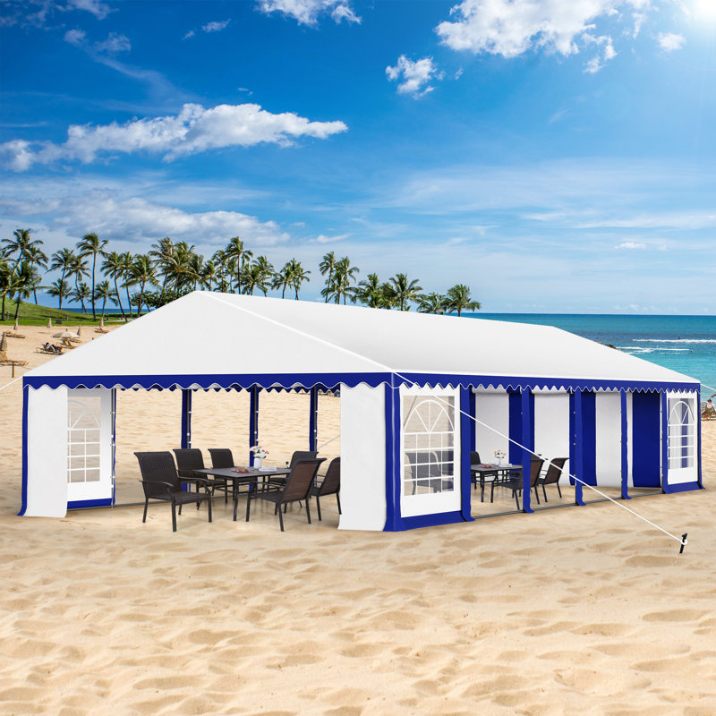 Syritta 20 Ft. W x 40 Ft. DSteel Canopy Tent With 6 Side Walls Heavy Duty Party Tents For Parties, Blue White