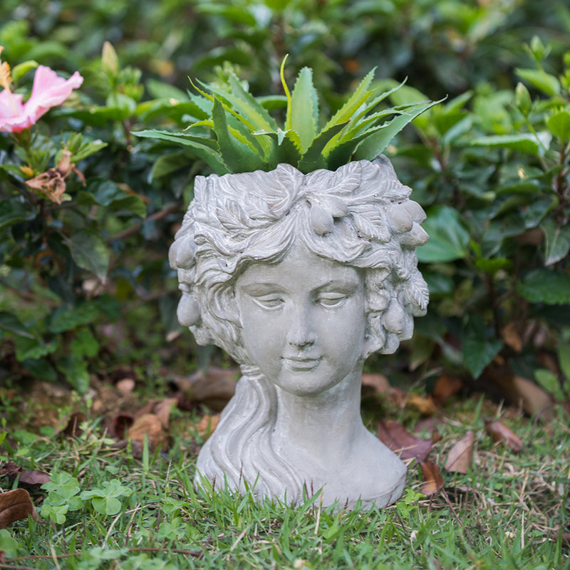 8x9x11.5 Inch Indoor Outdoor Lady Head Terracotta Planter, Home Wall Planter, Gray