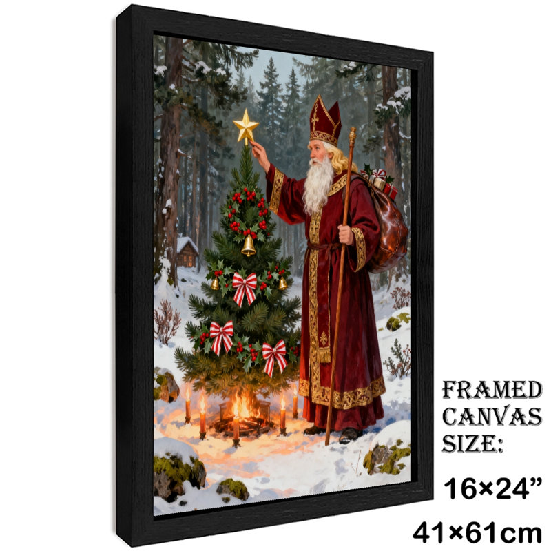 Art mural rétro noir avec père Noël et arbre de Noël, impressions de style rétro, H 25 po x l 17 po