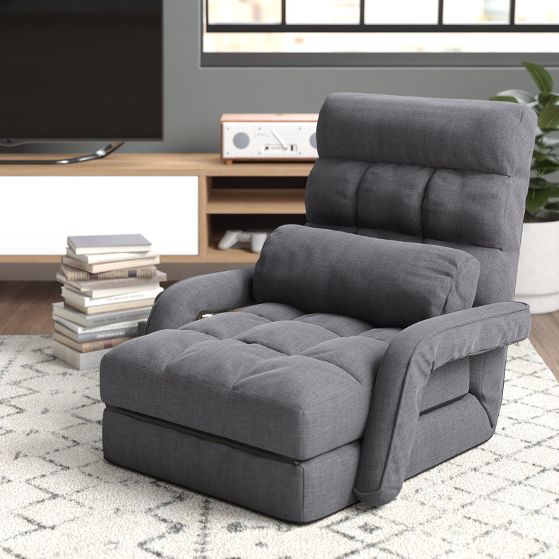 Trule Folding Lazy Sofa Floor Chair Sofa Lounger Bed with Armrests and Pillow, White