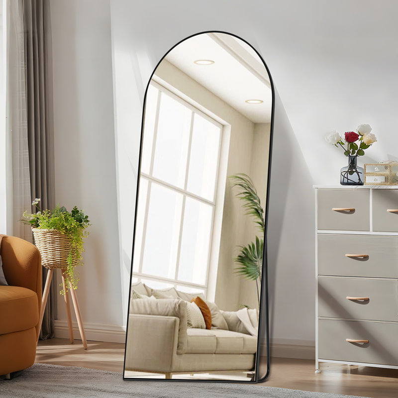 Miroir surdimensionné arqué sur toute la surface avec support - Miroir de plancher mural ou autoportant pour la décoration d'une pièce