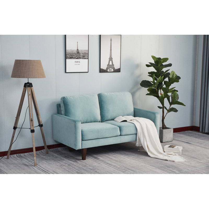 Seaddon Square Arm Sofa, Light Grayish Cyan Velvet, 35" H x 58" W x 32" D