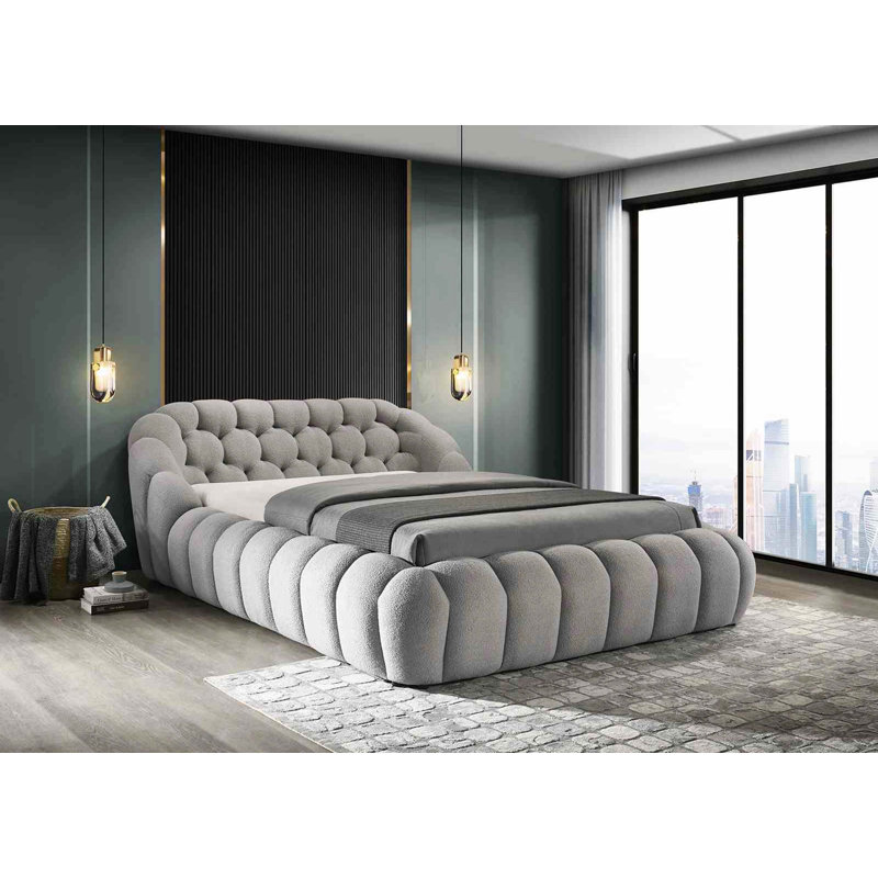 Lit plateforme tapissier contemporain en chenille avec design capitonné