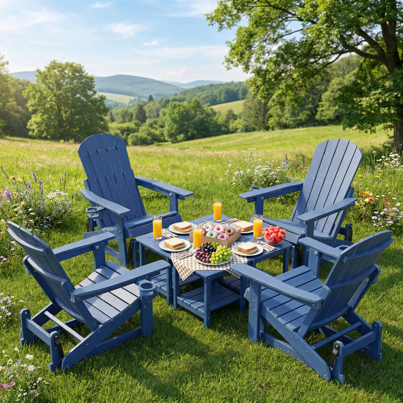 Hdpe 3-Position Adjustable Adirondack Glider Chair Set Of 2, Hdpe Adirondack Chairs Set Of 2, Plastic Outdoor Chairs- Looks Exactly Like Real Wood