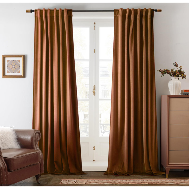 Dessy Velvet  Curtains 2 Panel Set Super Soft luxury Rod Pocket Back Tab Curtains, Gold Brown, 52" W x 84" L