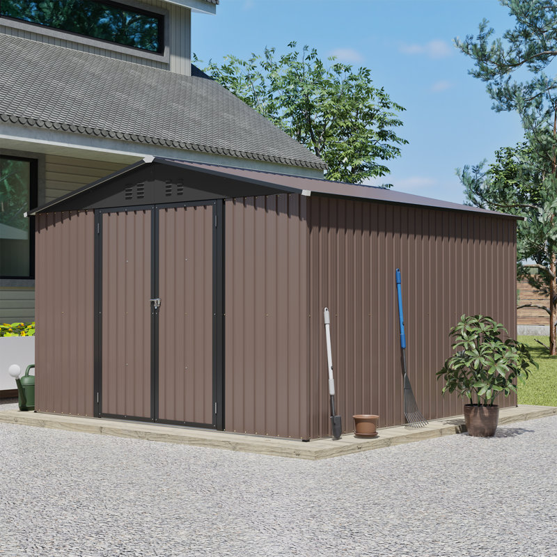 Remise de rangement extérieure en métal, Brun, H 65,2 po x l 122,6 po x P 118,11 po