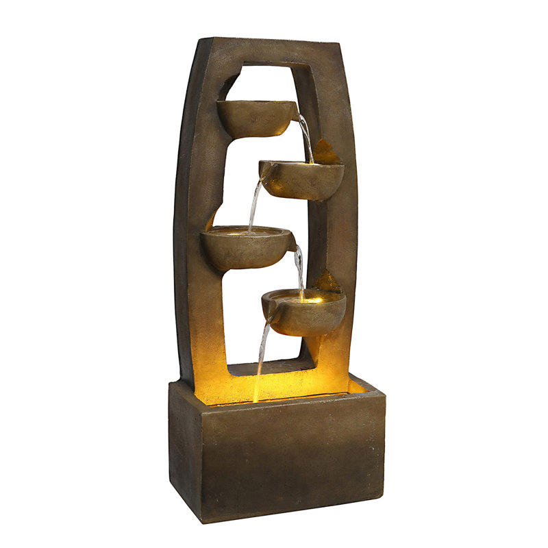 Modern Outdoor Water Fountain with Lights 4 Tier Cascading Bowl Waterfall Freestanding Garden Fountain for Patio Yard Porch Landscape