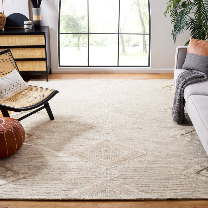 Tapis ivoire touffeté à la main Athiran Matilda, Rectangle de 5 pi x 8 pi