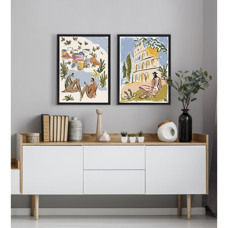 Italian Rivera Colorful Canvas Print with Black Frame