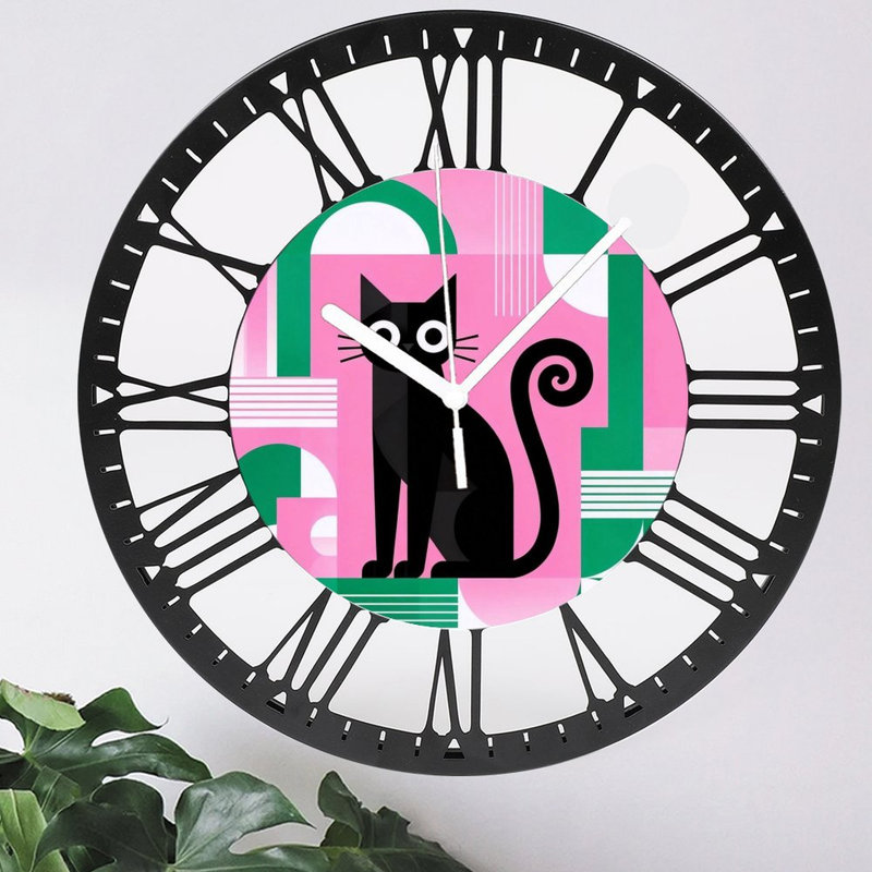 Horloge murale ronde en fer 10 po avec mouvement à quartz silencieux, chiffres romains, impression UV, Rose