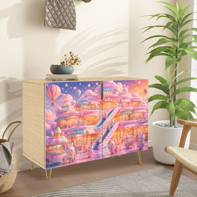 Buffet Buffet avec rangement Mignon plateau de bonbons en forme de nuage de pastel à motif fantaisiste avec 2 portes pour le salon et la cuisine