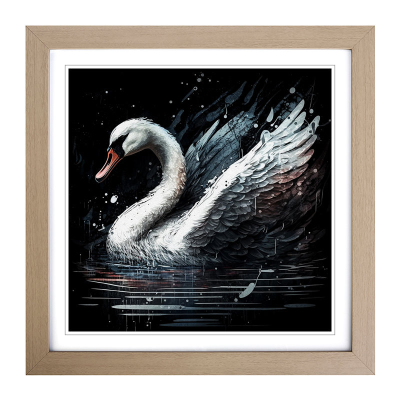 Swan Grunge Art - Framed Print, Oak