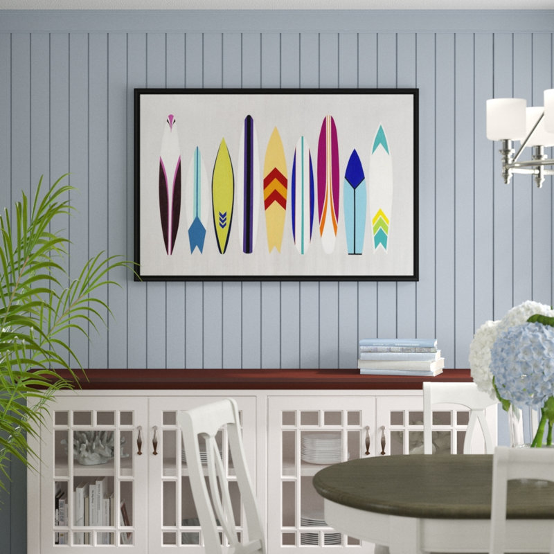 « surf on through », impression sur toile, H 33,7 po x l 49,7 po x p 1,75 po, Cadre flottant noir