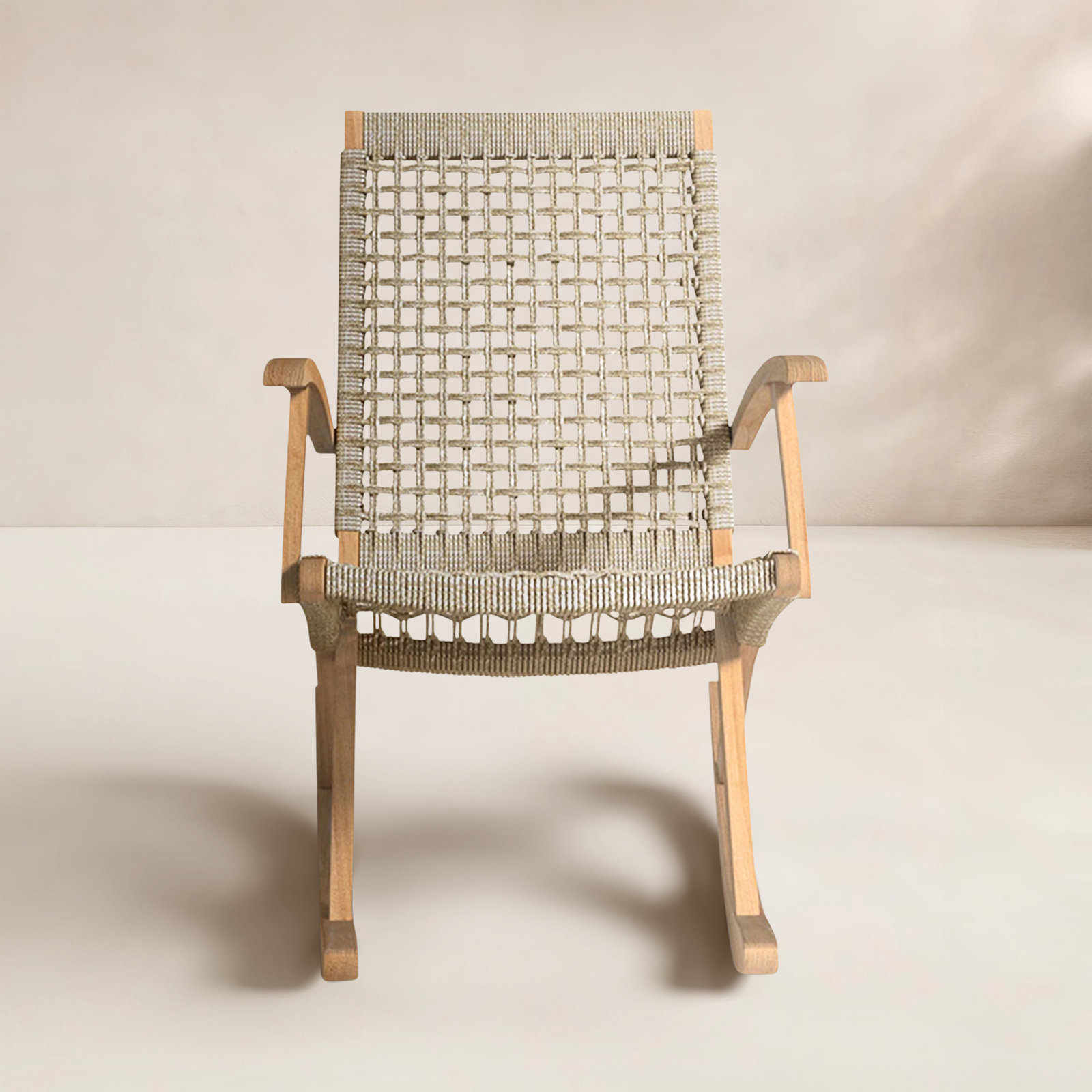 Brayson Solid Wood Rocking Chair, Light Brown/Wheat Rope