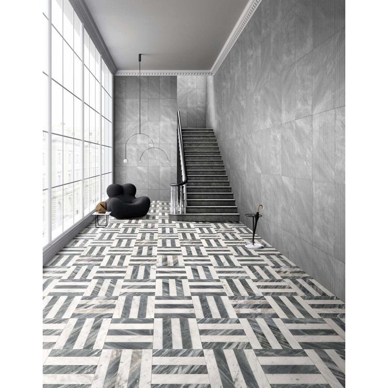 12"×12" Waterjet Polished Natural Stone Marble Tiles For Floor And Wall, 1 Box Each Pattern 4 PCS, White;Gray