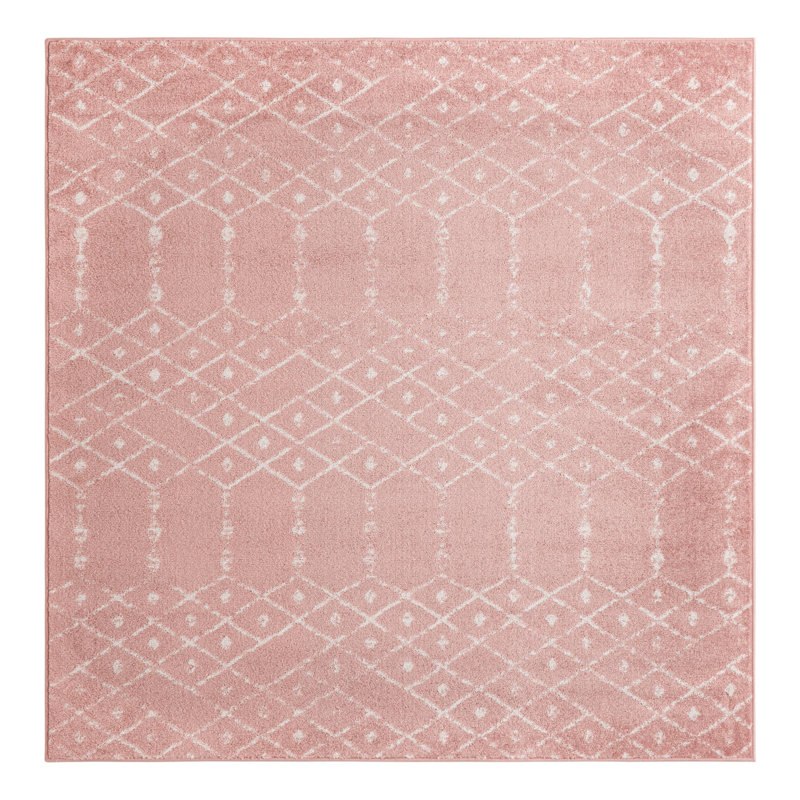 Tapis rose à motif géométrique Zoey, Carré 10 pi
