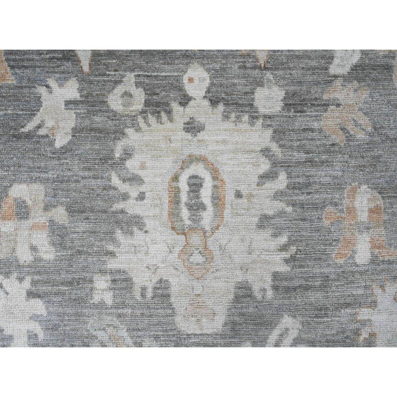 8'x9'8" Nickel Gray Afghan Angora Oushak Leaf Motif Hand Knotted Wool Rug 52AC8024B4784DD1A62662577909D510
