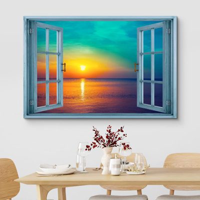 Window View Teal Orange Sunset Over Tropical Ocean Nature Pictures Scenic Landscape