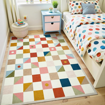 Non-slip Geometric Checkered Rug