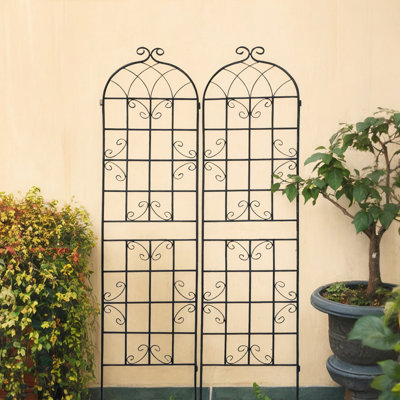 7.2 Ft 2 Pack Outdoor Black Metal Rustproof Garden Trellis For Climbing Plants