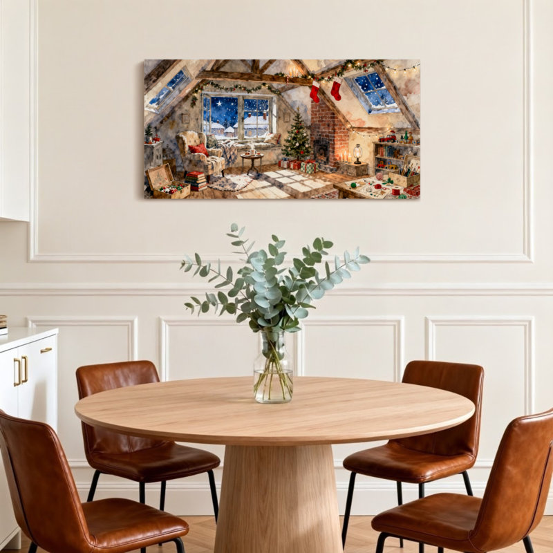Scène de Noël de Noël avec foyer et arbre, H 16 po x l 32 po