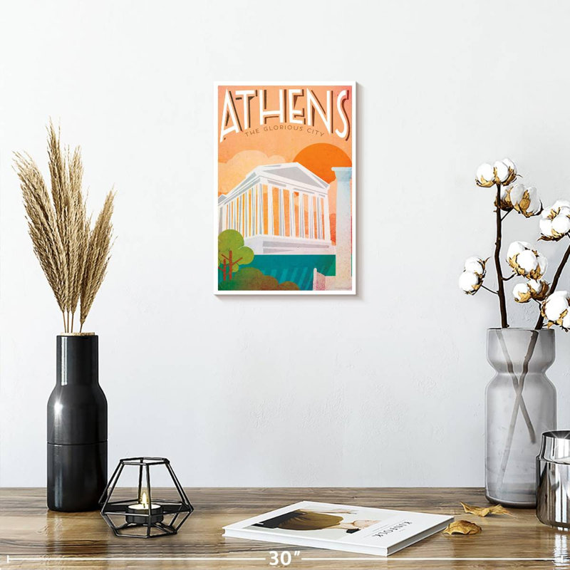 Affiche rétro d'Athènes, H 12 po x l 8 po