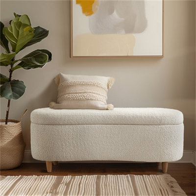 Banc de rangement à dessus rabattable Boucle crème Voir ci-dessous