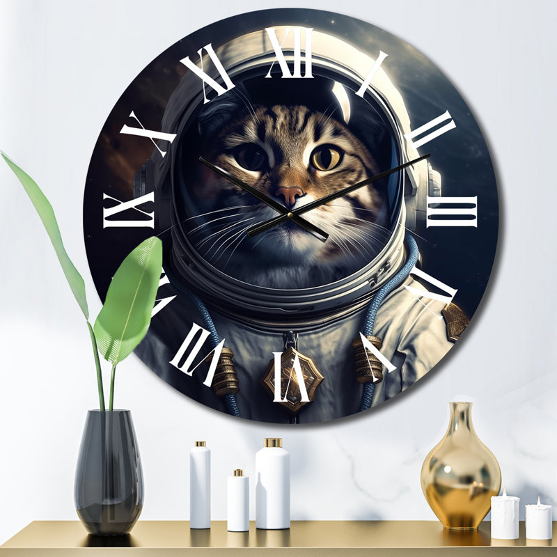 Space Cat Photography I Metal Wall Clock, Medium