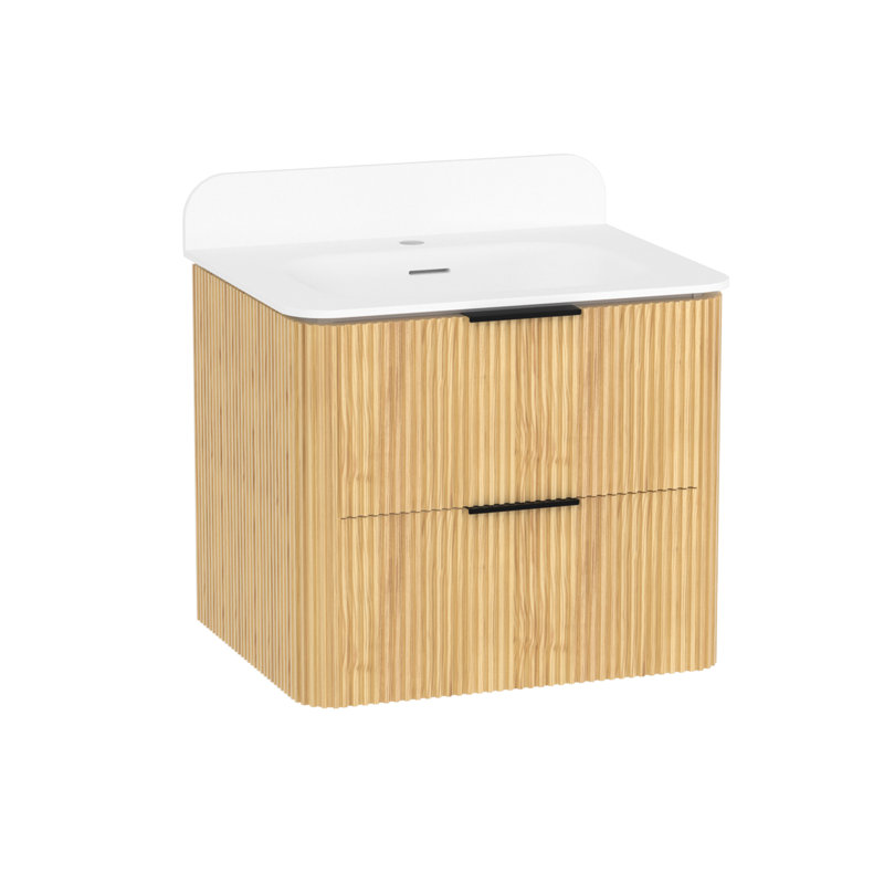 Ensemble de meuble-lavabo flottant 24 po avec lavabo simple Benford, Chêne / noir
