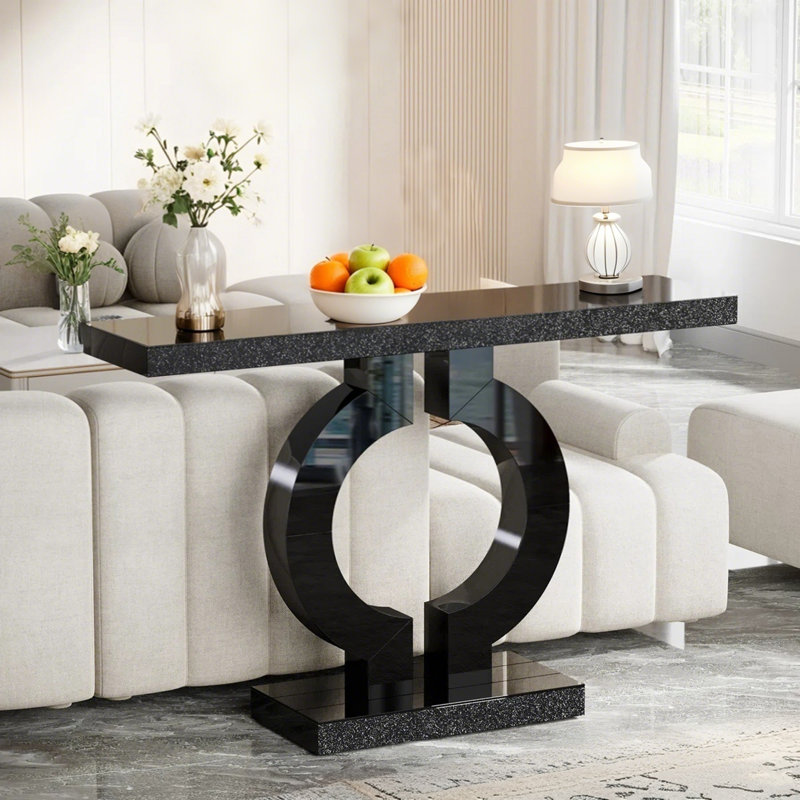 Console à miroir 43,11 po, canapé moderne avec base en forme de O, Noir