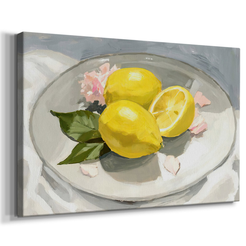 Citrons sur une assiette I - Cavas enveloppés de galerie, 8 x 12
