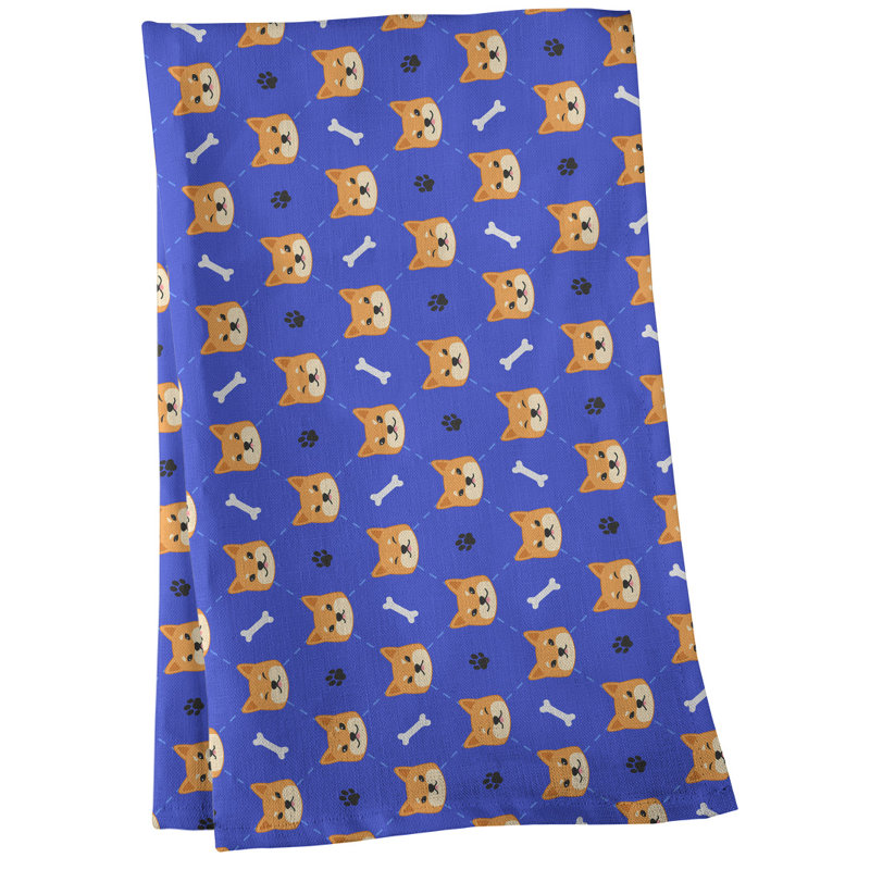 Serviette à thé à motif shiba shiba, Sergé de coton, Bleu