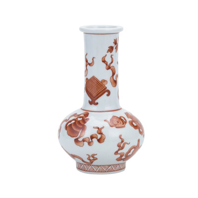Vase de table en porcelaine orange / blanc 9 po intérieur / extérieur