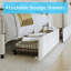 Structure de lit grand format en métal blanc avec tête de lit ergonomique, prises de recharge et aucun sommier pour cadre de chambre à coucher confortable, métal, similicuir, tablette de rangement-121076995-121076993