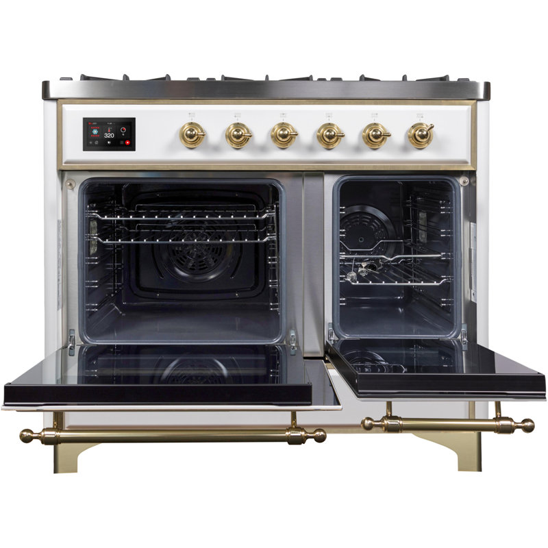 ILVE Majestic II Series 40 inch Dual Fuel Range with 6 Sealed Burners, Griddle (Glass Door), Natural Gas, Blue Gray/Copper