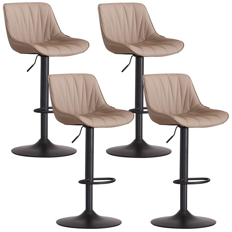 Modern Height Adjustable Swivel Bar Stools Upholstered Leather Barstool Kitchen Island Chairs With Metal Frame, Khaki