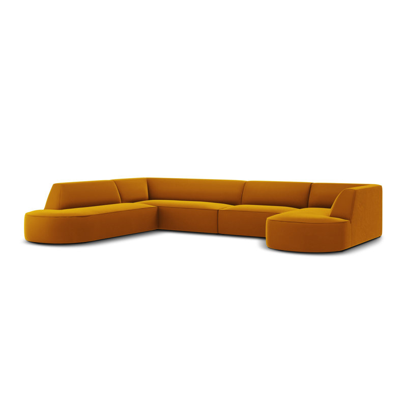 Adoraim 6 Seater Velvet Large Corner Sofa , Left Hand Facing, Yellow