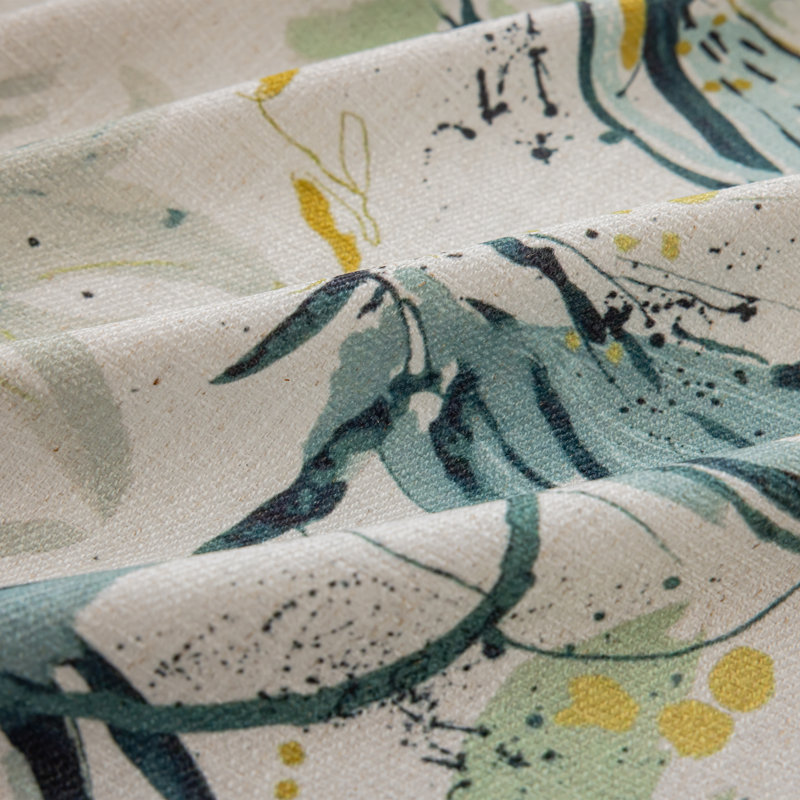 Chloe Linen Room Darkening Curtain Pair, White/Turquoise, 45" W x 96" L