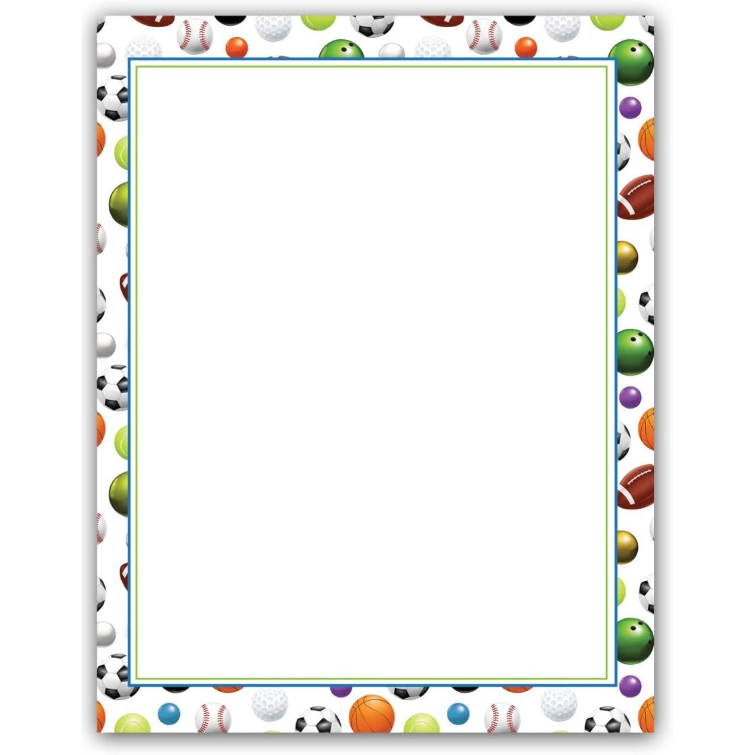 The Holiday Aisle® - Sports Border Stationery, 8.5 x 11, 60 Sports ...