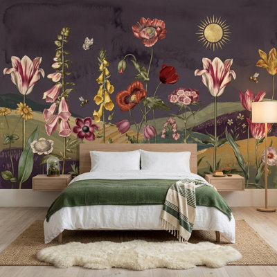 Dark Floral Wallpaper Moody Botanical Wildflower Wall Mural