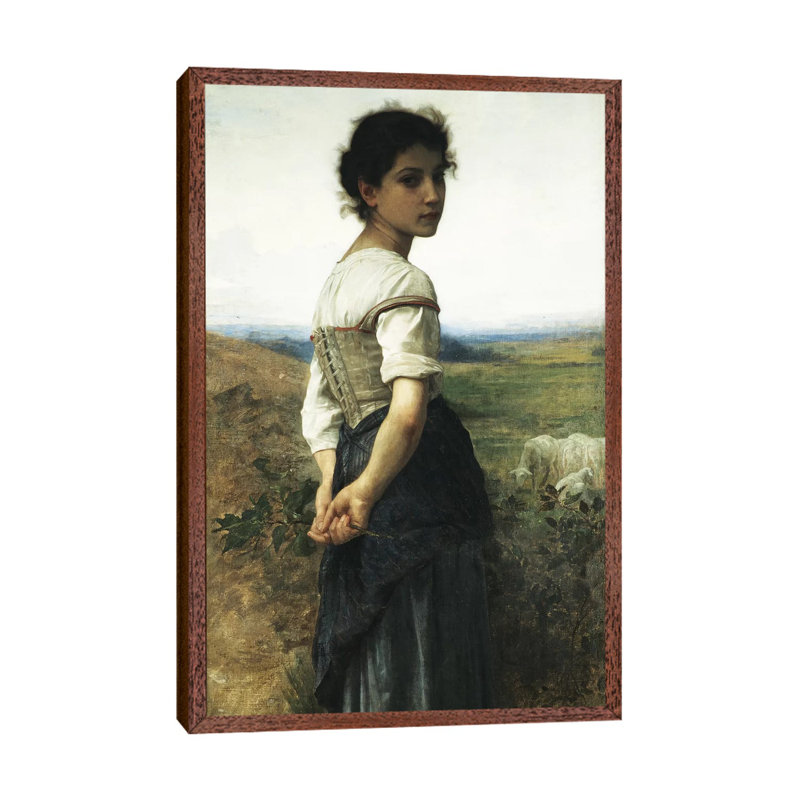 The Young Shepherdess, 1885 by William-Adolphe Bouguereau - Painting on Canvas, Classic Brown Wood Framed