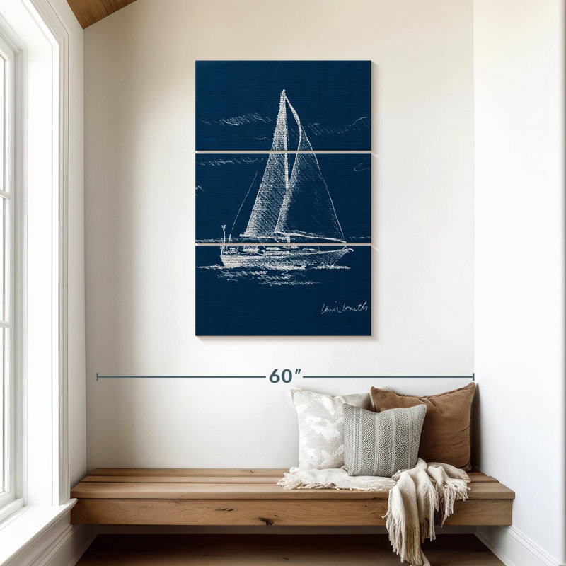 Sailboat On Blue Burlap I