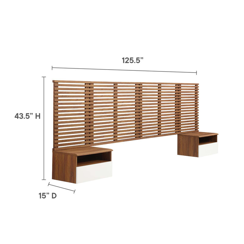 Tête de lit murale et tables de chevet modernes Modway Render, H 43,5 po x l 125,5 po x P 15 po