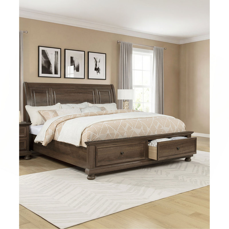 Lit plateforme Rich King Size avec tiroirs de rangement, en bois massif, de style moderne et contemporain, 1 pièce.