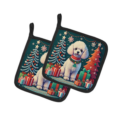 Paire de porte-casseroles de Noël caniche blanc