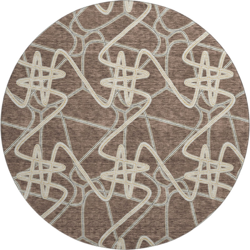 Tapis brun Prisco lavable à la machine de qualité supérieure, Rond 8 pi