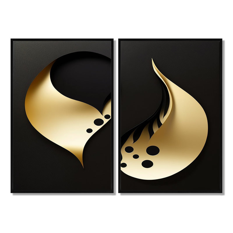 Gouttelettes dorées sur fond noir - grande décoration murale géométrique abstraite, Noir, noir, noir, noir, H 36 po x l 48 po