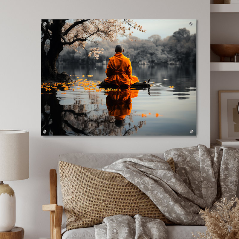 «Moine thaïlandais», art mural acrylique sur toile, H 12 po x l 20 po