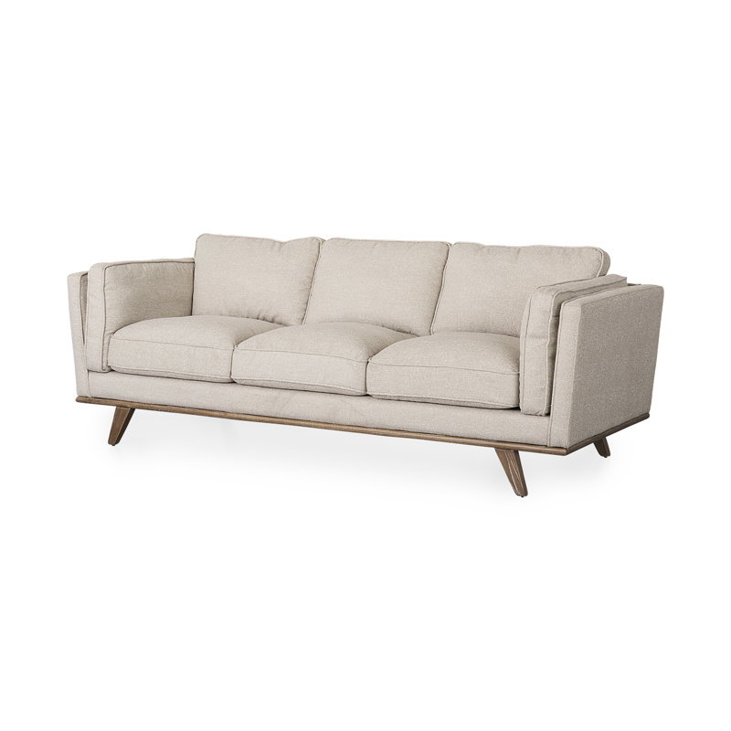 Damiere Upholstered 90.16'' Sofa, Cream Polyester Blend