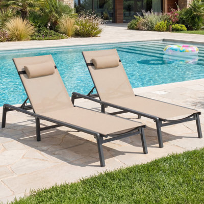 Chaise longue d'extérieur pliable et entièrement assemblée en aluminium Ajoku avec dossier réglable à 5 positions et coussin